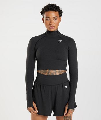 Przycięte Topy Damskie Gymshark Vital Seamless 2.0 High Neck Midi Czarne | PL 2658WNB